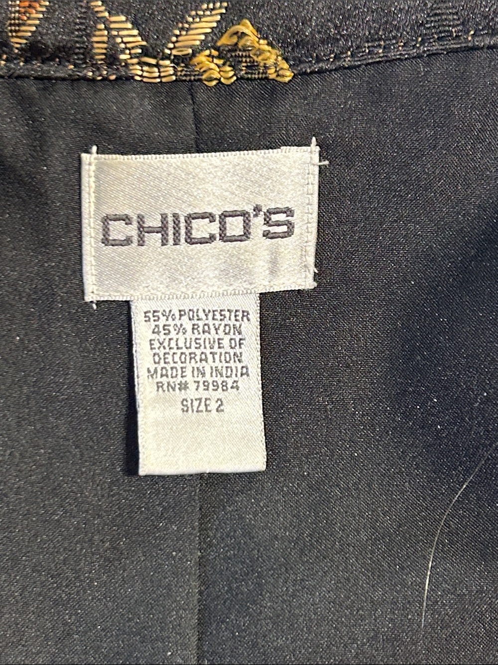 Chico's Black Floral Embroidered Zip Jacket Ruffle Trim Size 2 / US 12 Large - Picture 9 of 10